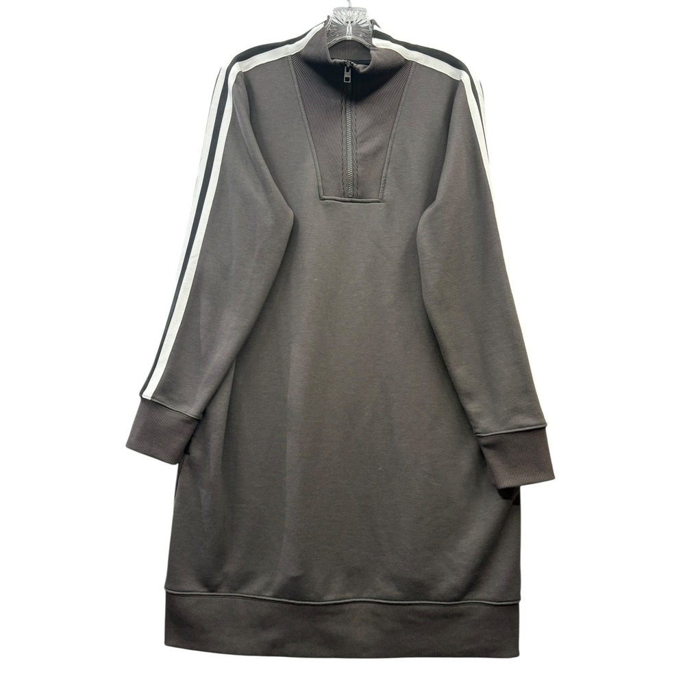 Athleta Women's Circa Track Sweatshirt Dress Quarter‎ Zip Gray Stripe Size XL